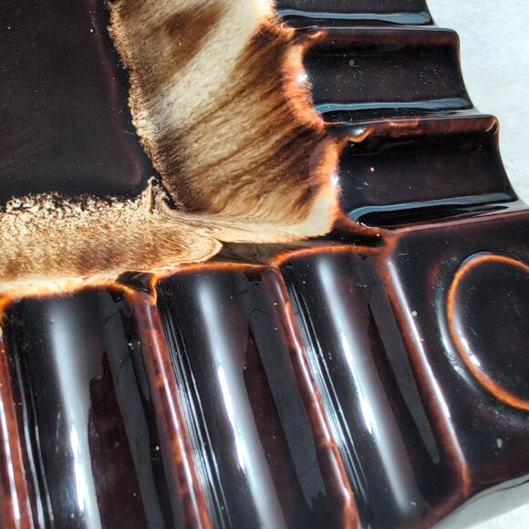 Vintage MCM Large Ceramic Ashtray Brown/Tan Drip Glaze 10.25" Square VGC - Picture 4 of 9